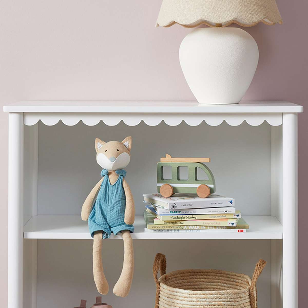 Mini Maisie Scalloped Low Bookcase - White - Mocka New Zealand