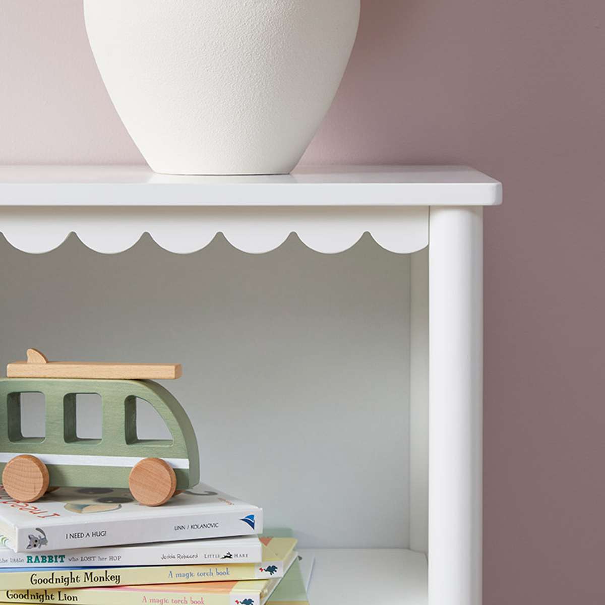 Mini Maisie Scalloped Low Bookcase - White - Mocka New Zealand