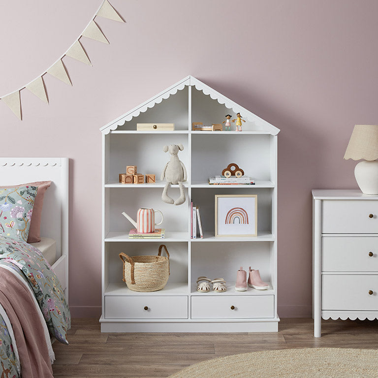 Maisie Scalloped House Bookcase - White - Mocka New Zealand