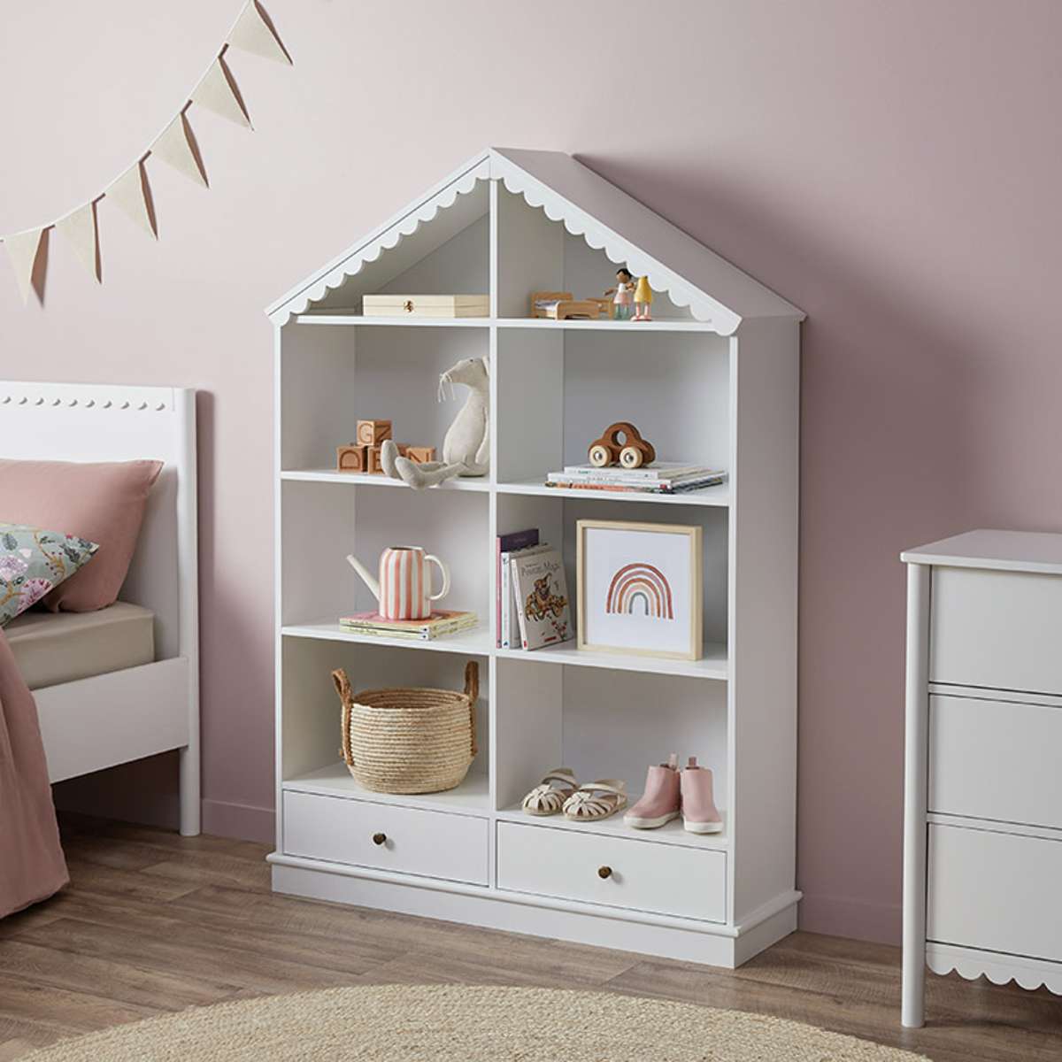 Maisie Scalloped House Bookcase - White - Mocka New Zealand