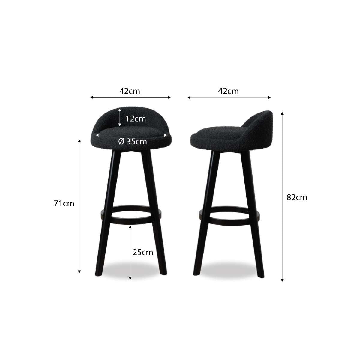 Jamie Bar Stool - Set Of 2 - Black Boucle - Mocka New Zealand