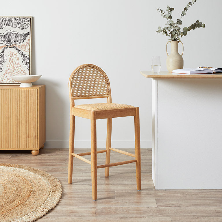 Mateo Curved Rattan Bar Stool - Natural - Mocka New Zealand