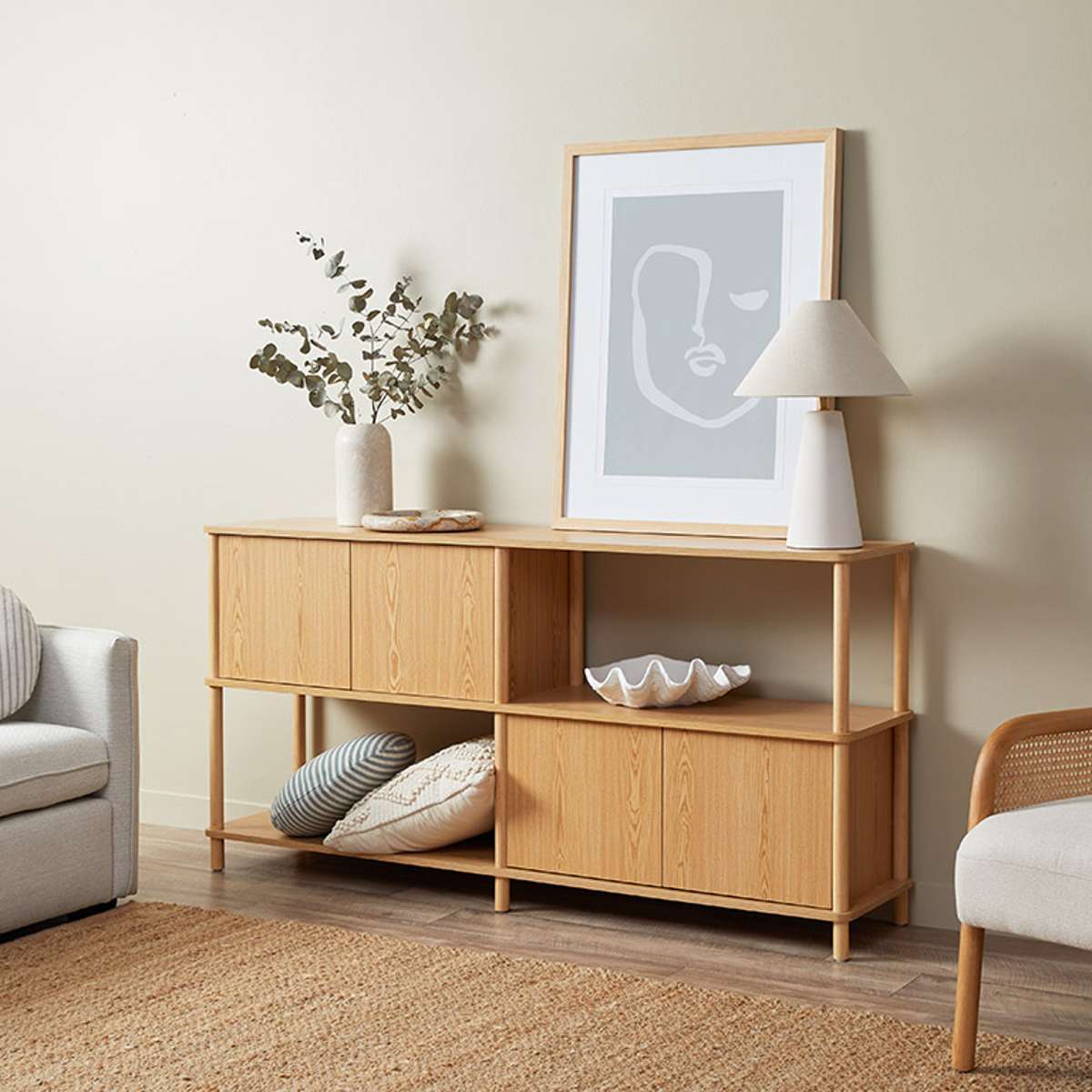 Eden Low Shelf With Storage - Natural - Mocka New Zealand