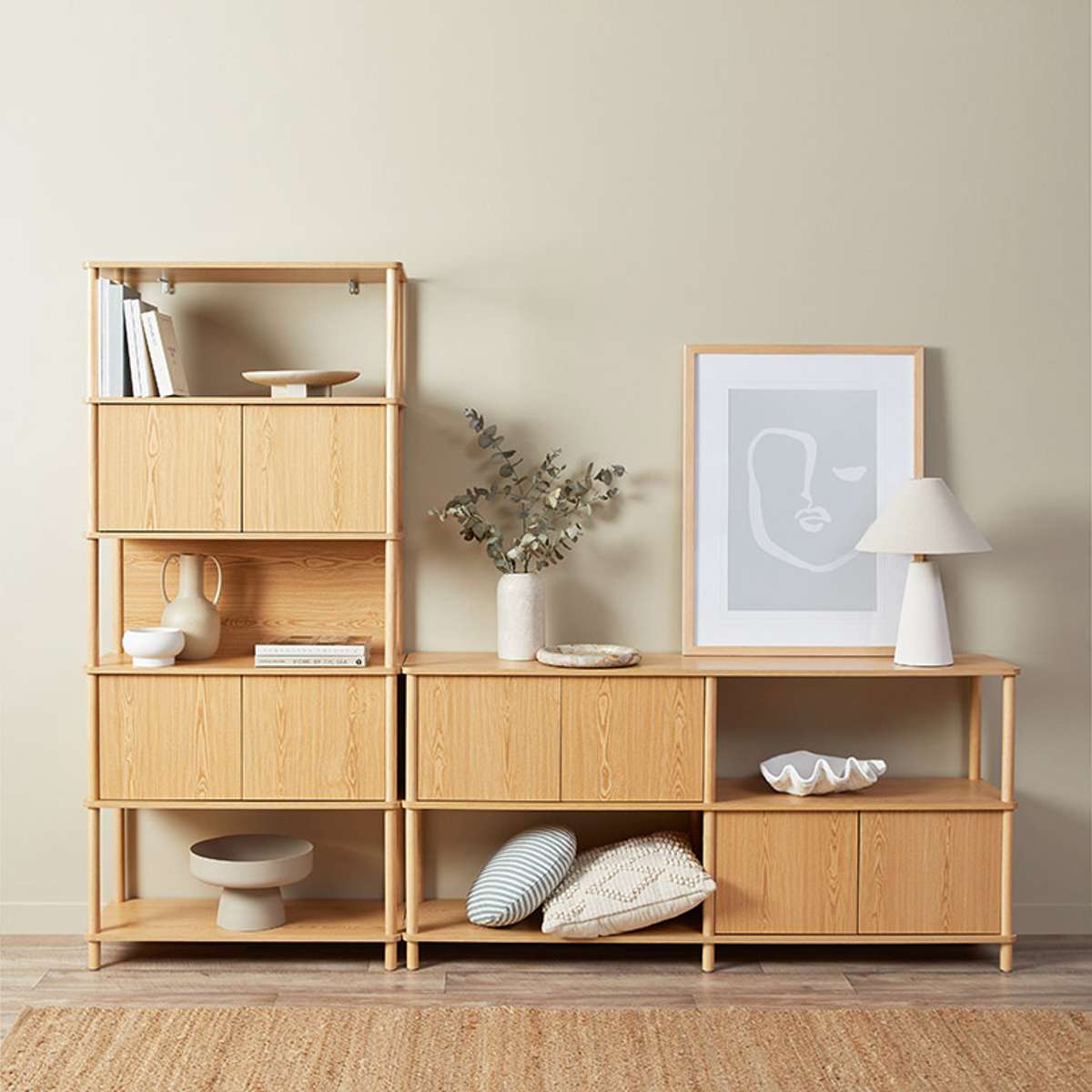 Eden Low Shelf With Storage - Natural - Mocka New Zealand