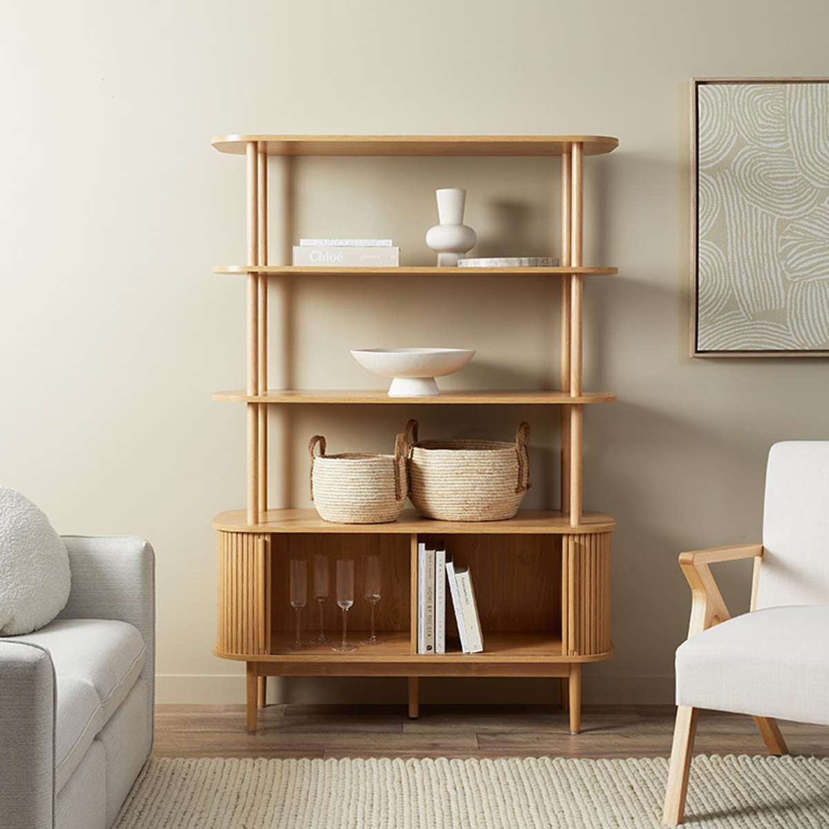 Maeve Shelf With Storage - Natural - Mocka New Zealand