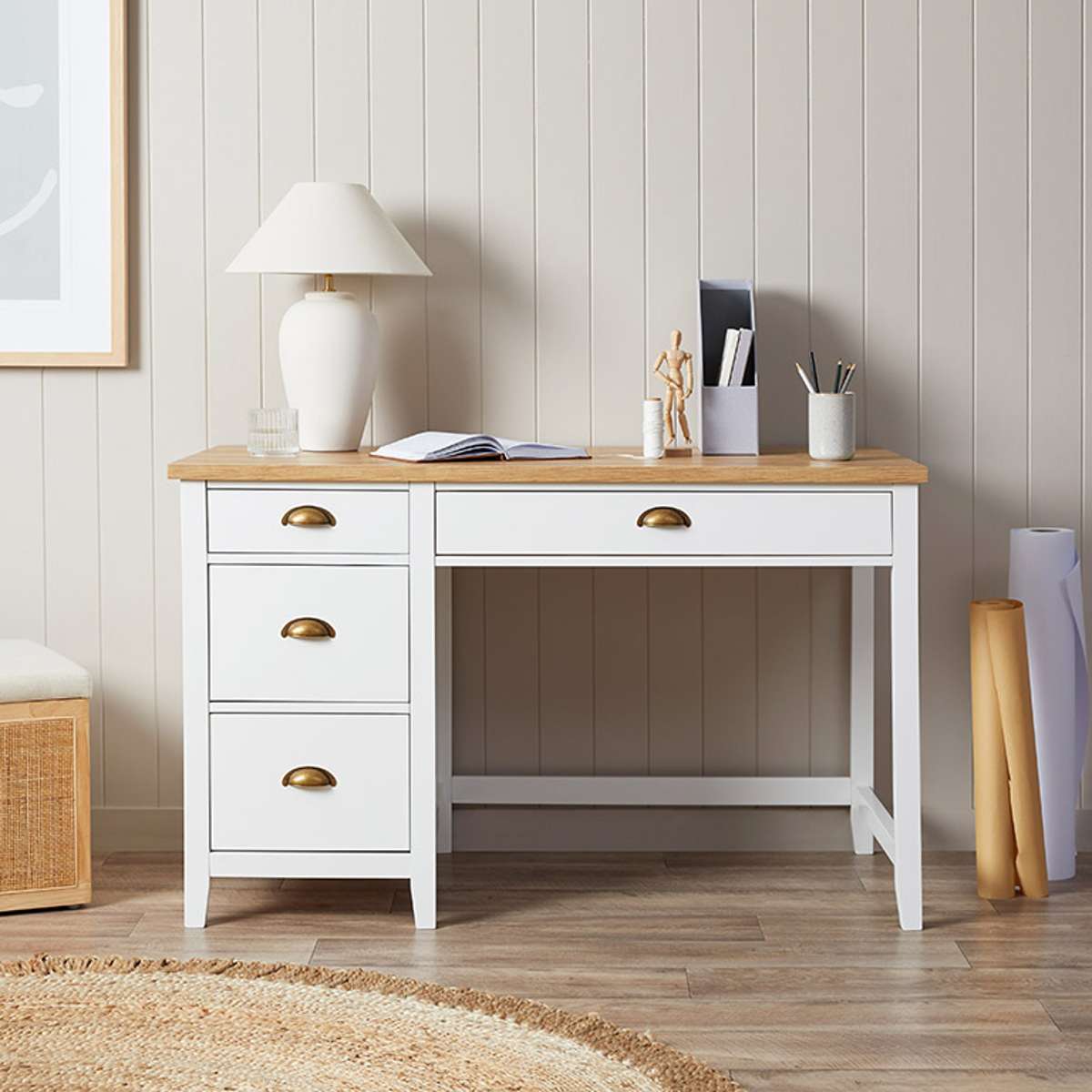 Hastings Desk - White/Natural - Mocka New Zealand