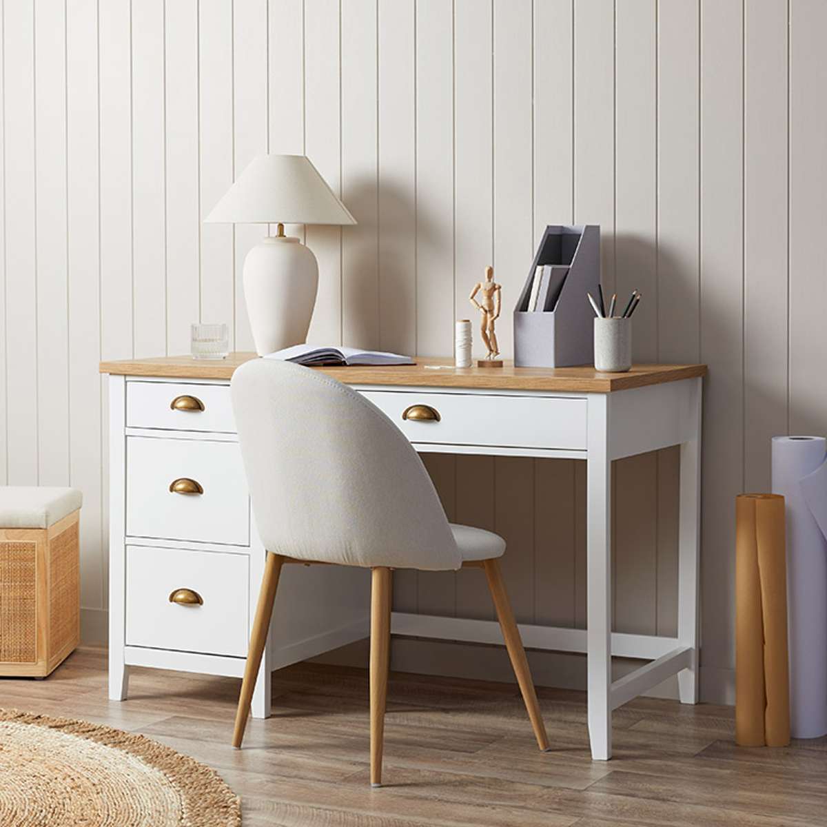 Hastings Desk - White/Natural - Mocka New Zealand