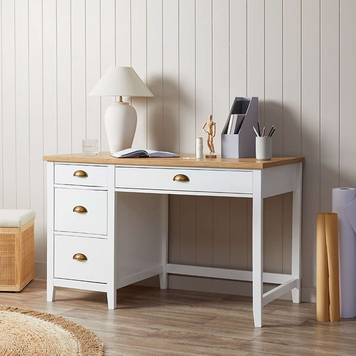 Hastings Desk - White/Natural - Mocka New Zealand