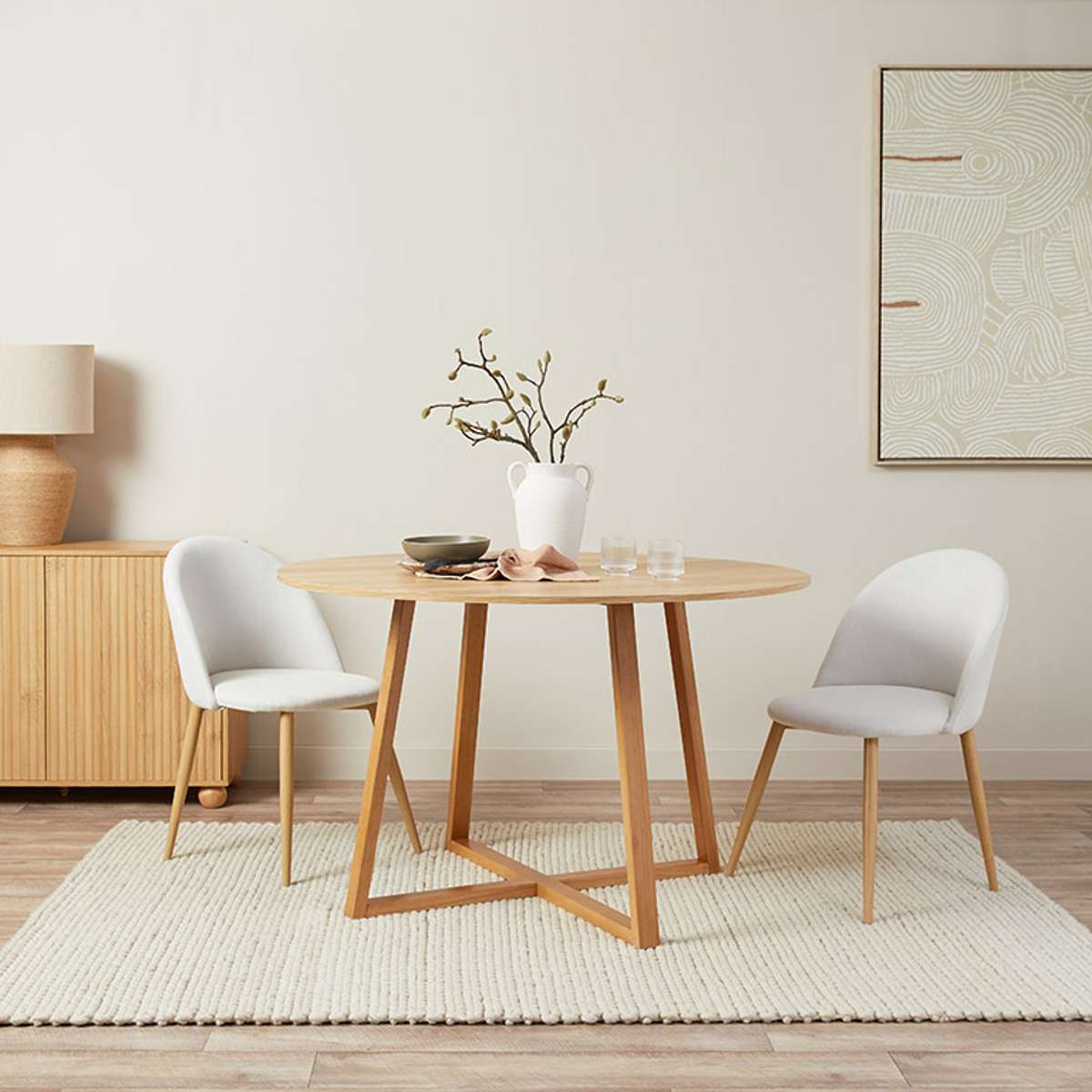 Kyoto Natural and Willa Cream Five Piece Dining Set - Mocka New Zealand