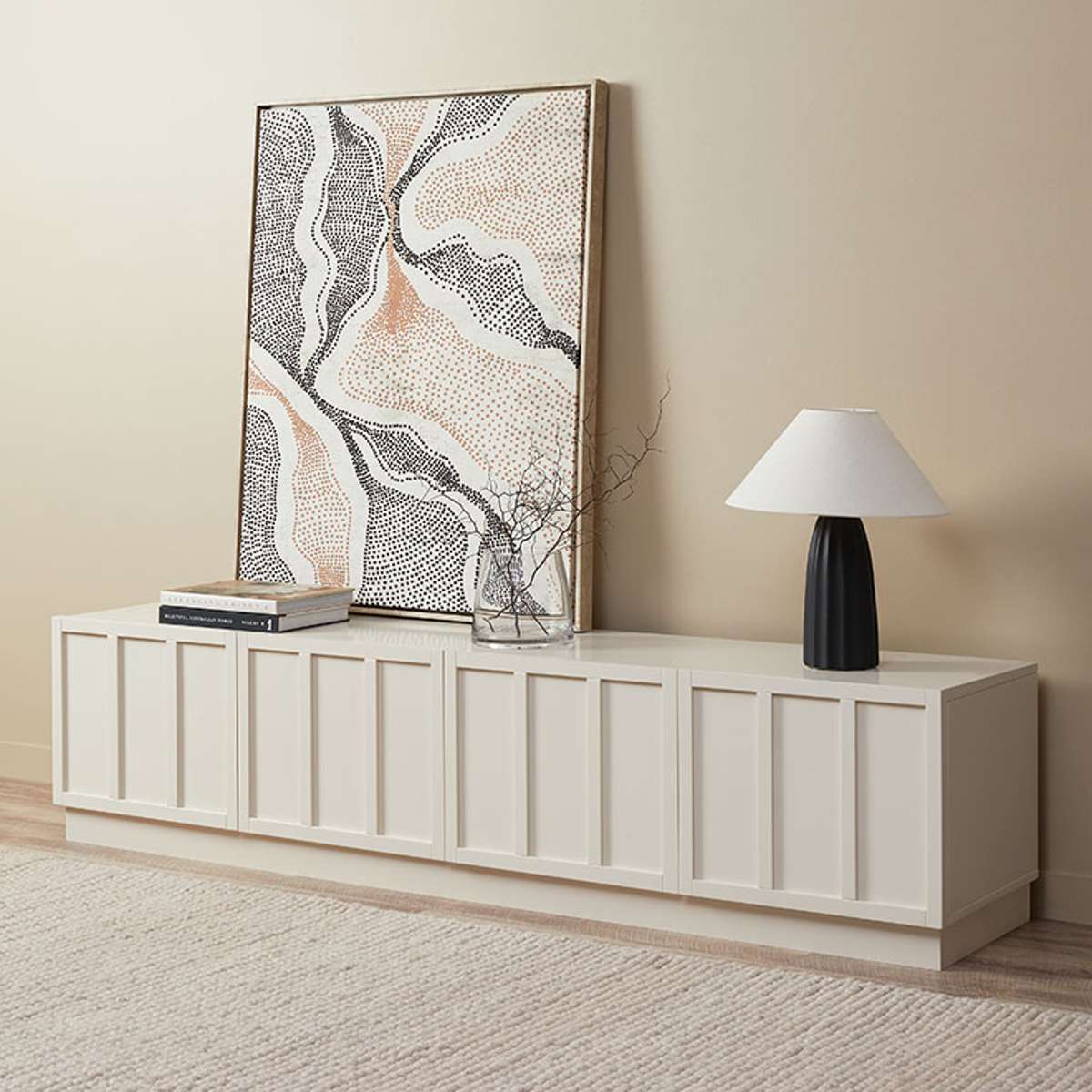 Emery Panel Entertainment Unit - Beige - Mocka New Zealand