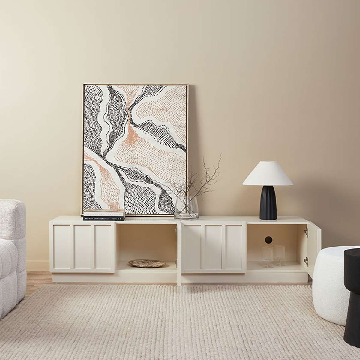 Emery Panel Entertainment Unit - Beige - Mocka New Zealand