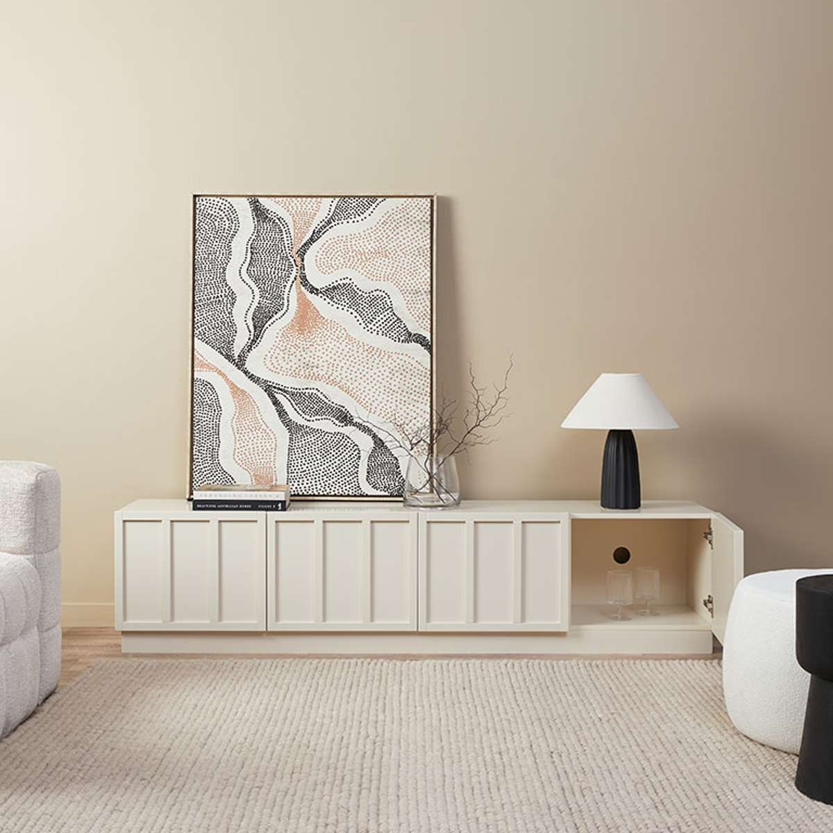 Emery Panel Entertainment Unit - Beige - Mocka New Zealand