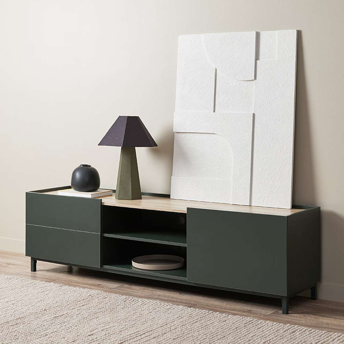 Murphy Entertainment Unit - Green/Natural - Mocka New Zealand