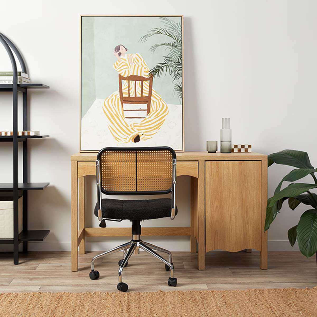 Asher Rattan Office Chair - Black/Natural - Mocka New Zealand