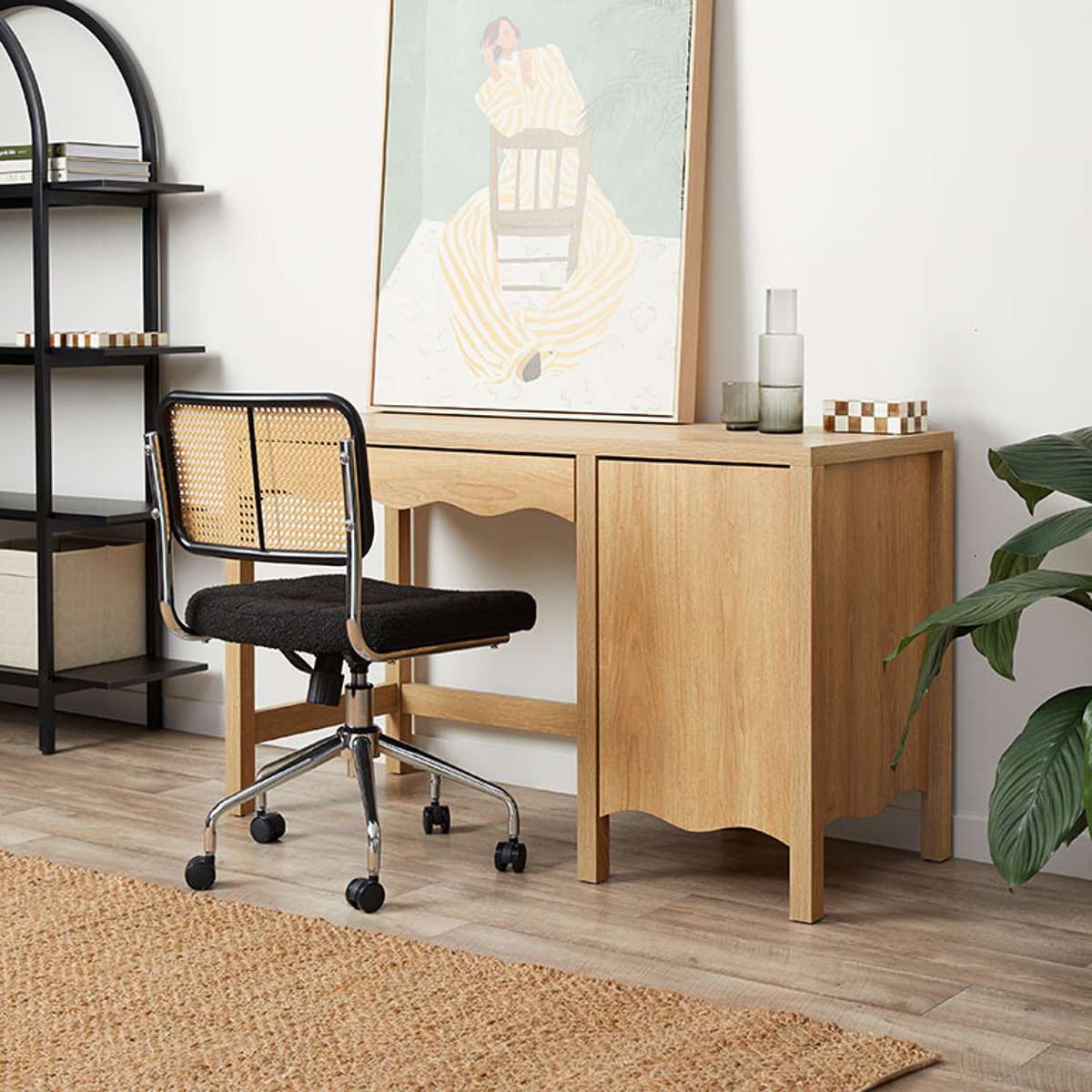 Asher Rattan Office Chair - Black/Natural - Mocka New Zealand