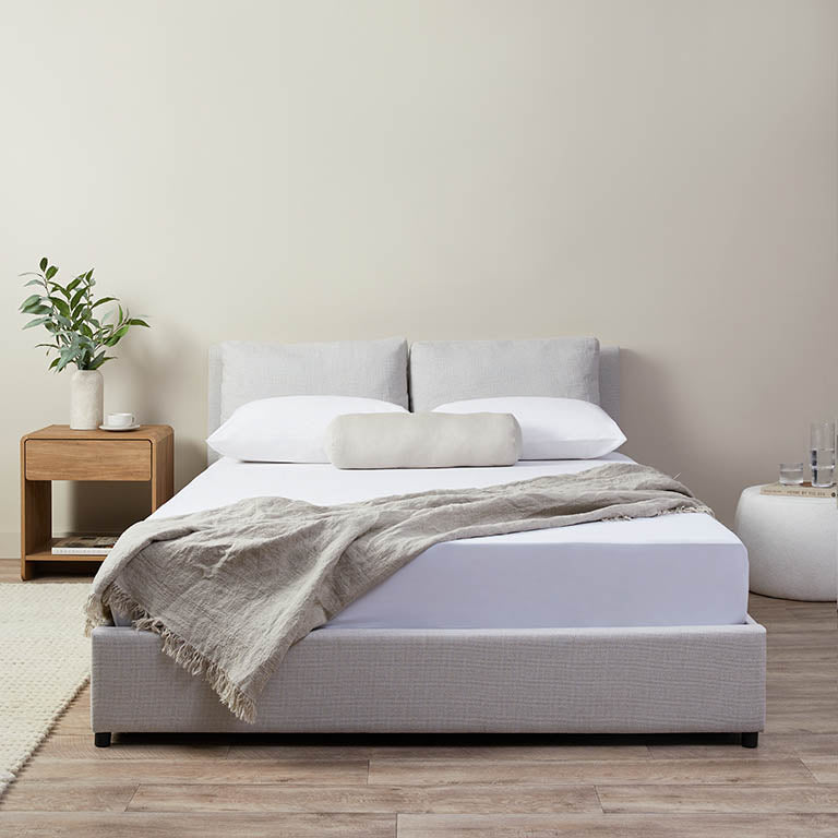 Reeve Cushion Queen Bed - Beige - Mocka New Zealand