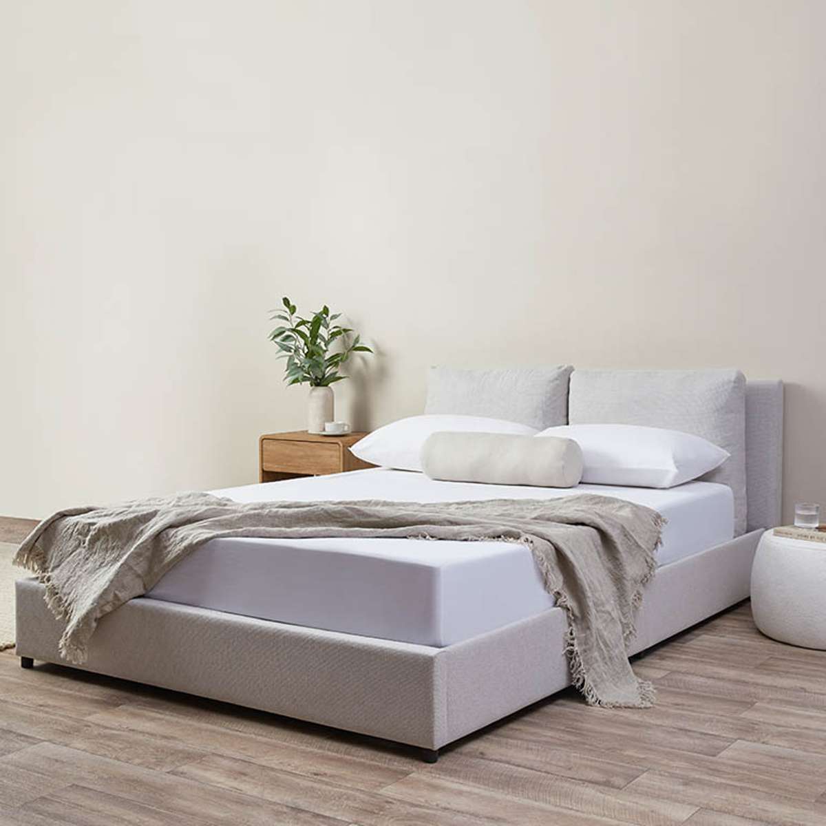 Reeve Cushion Queen Bed - Beige - Mocka New Zealand
