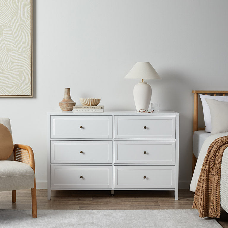 Cove Six Drawer - White - Mocka New Zealand