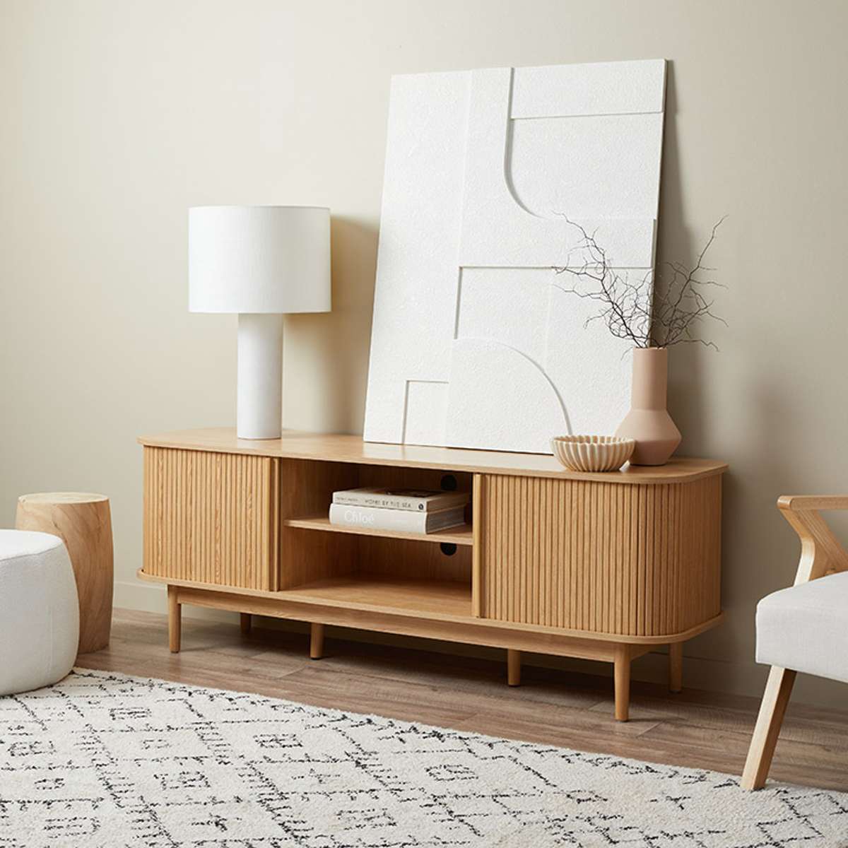 Maeve Entertainment Unit with Open Shelves - Natural - Mocka New Zealand