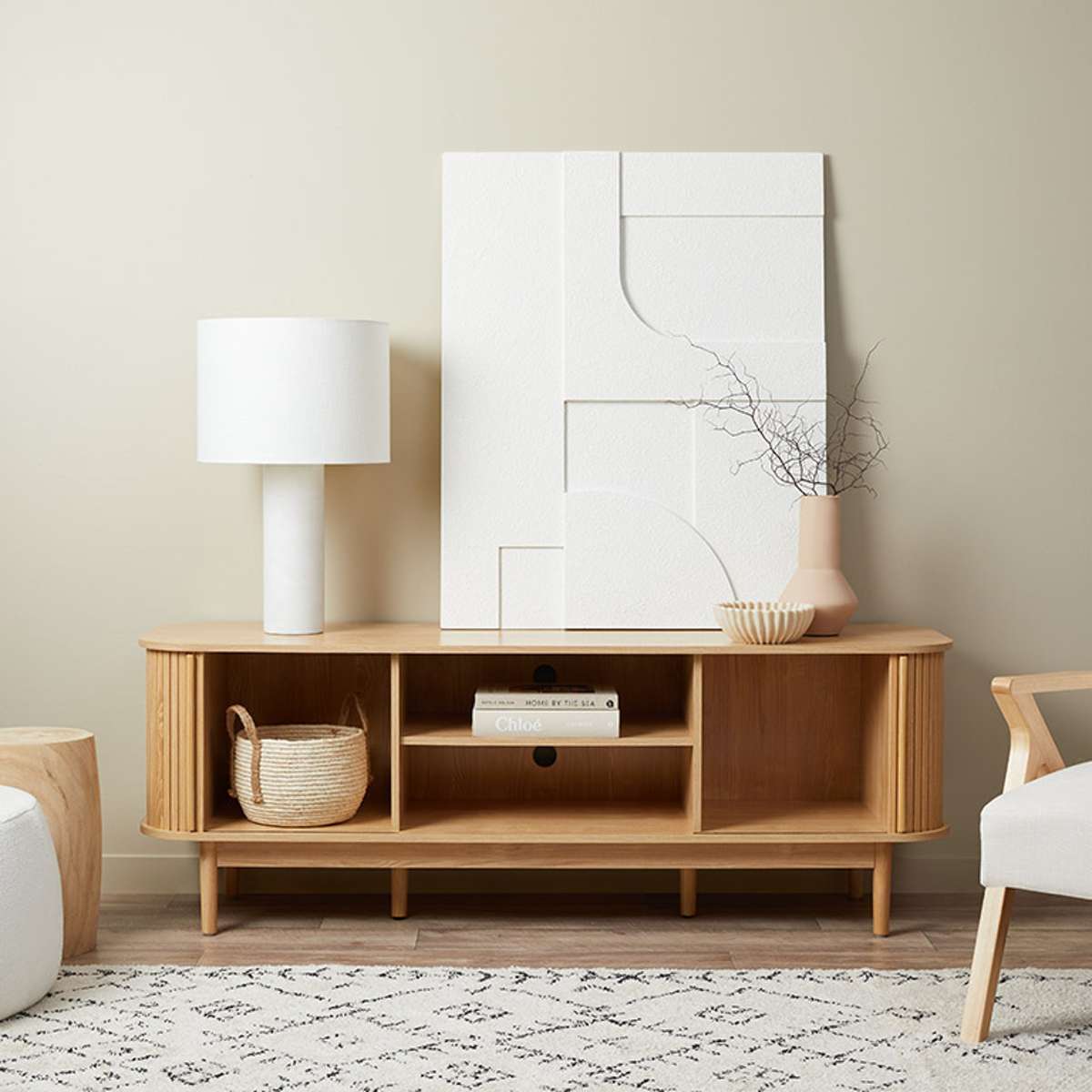 Maeve Entertainment Unit with Open Shelves - Natural - Mocka New Zealand