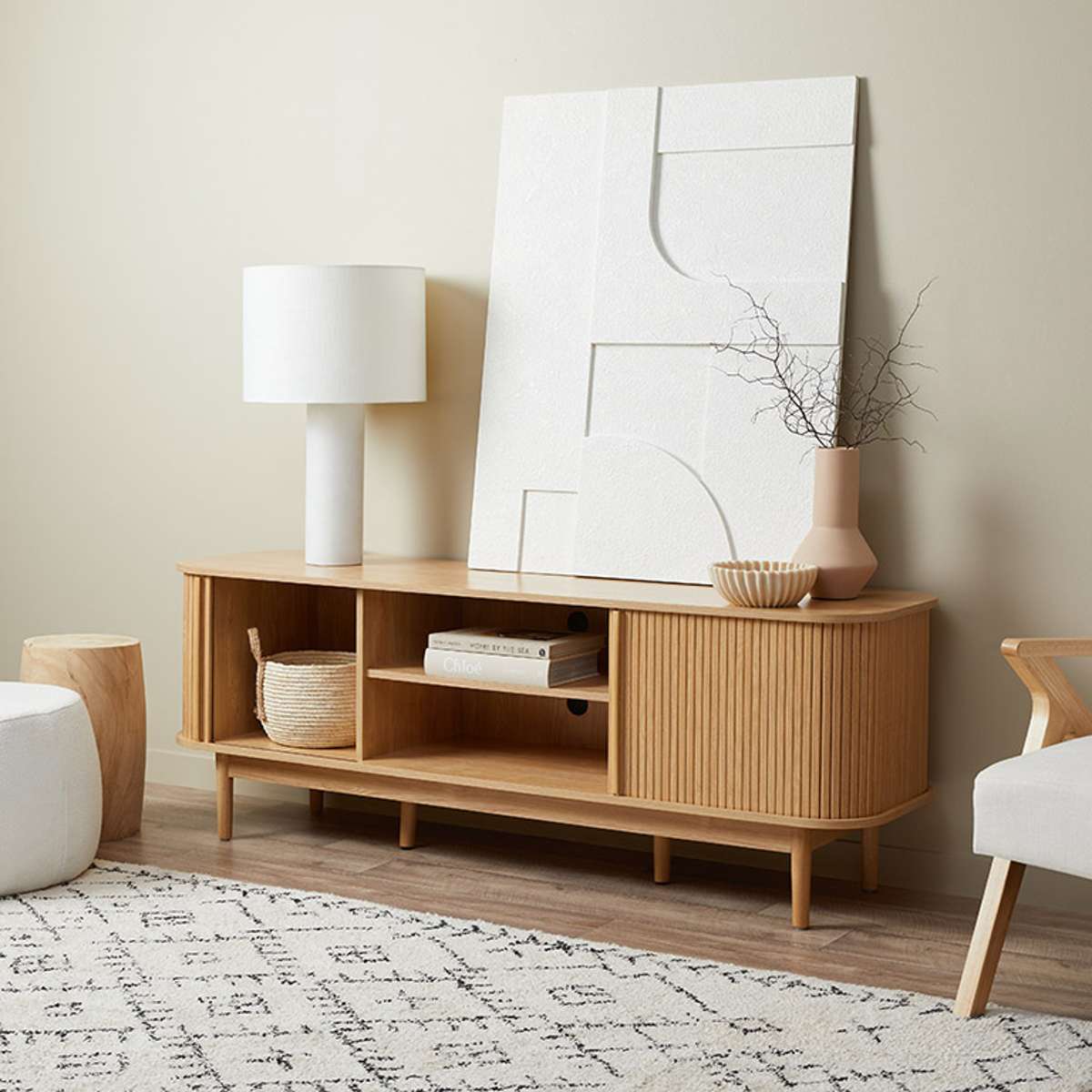Maeve Entertainment Unit with Open Shelves - Natural - Mocka New Zealand