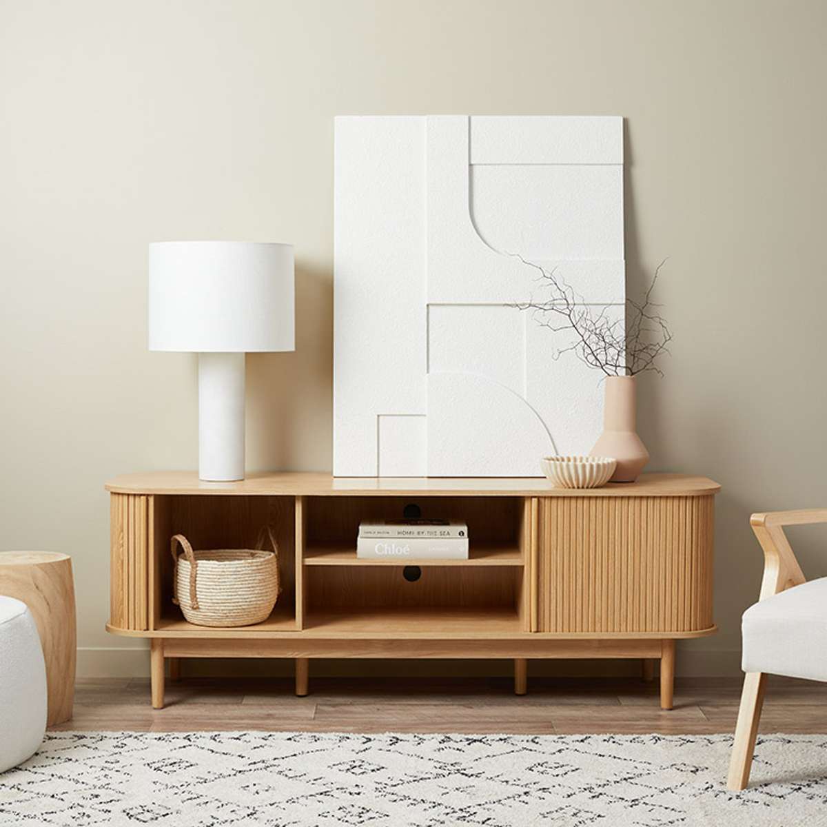 Maeve Entertainment Unit with Open Shelves - Natural - Mocka New Zealand