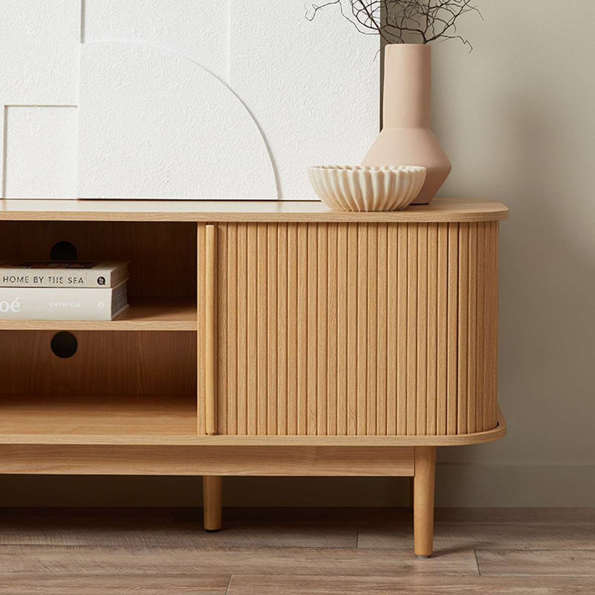 Maeve Entertainment Unit with Open Shelves - Natural - Mocka New Zealand