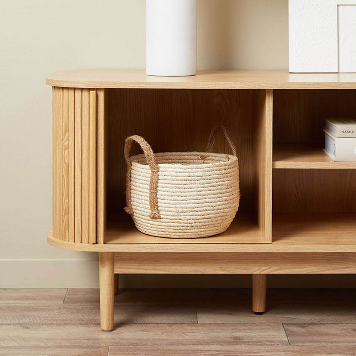 Maeve Entertainment Unit with Open Shelves - Natural - Mocka New Zealand