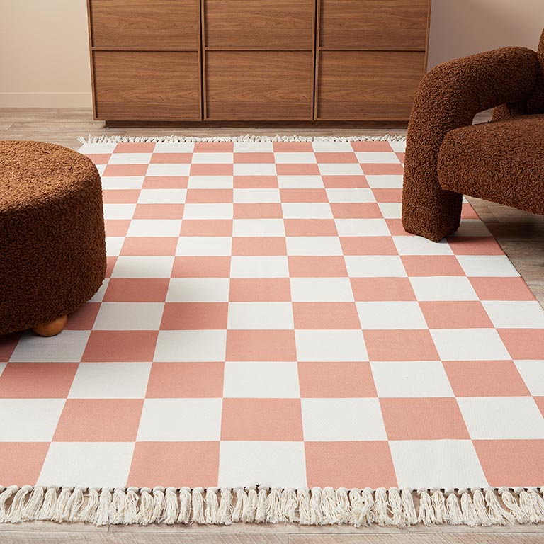 Mocka Round Rug Kobie Checkerboard Rug Rust by Mocka