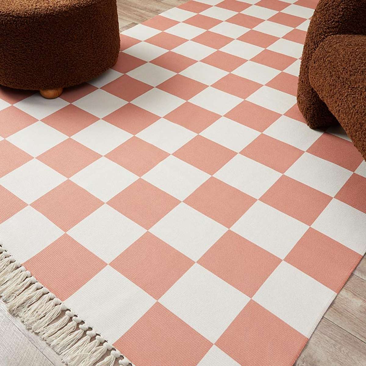 Mocka Round Rug Kobie Checkerboard Rug Rust by Mocka