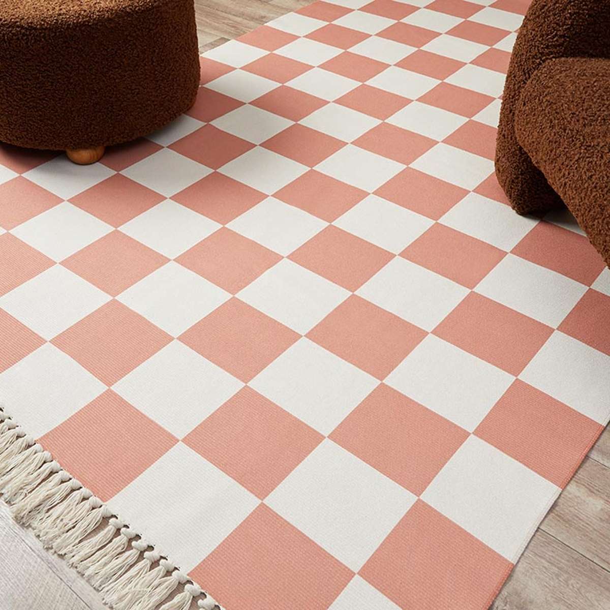 Kobie Checkerboard Rug - Rust - Mocka New Zealand