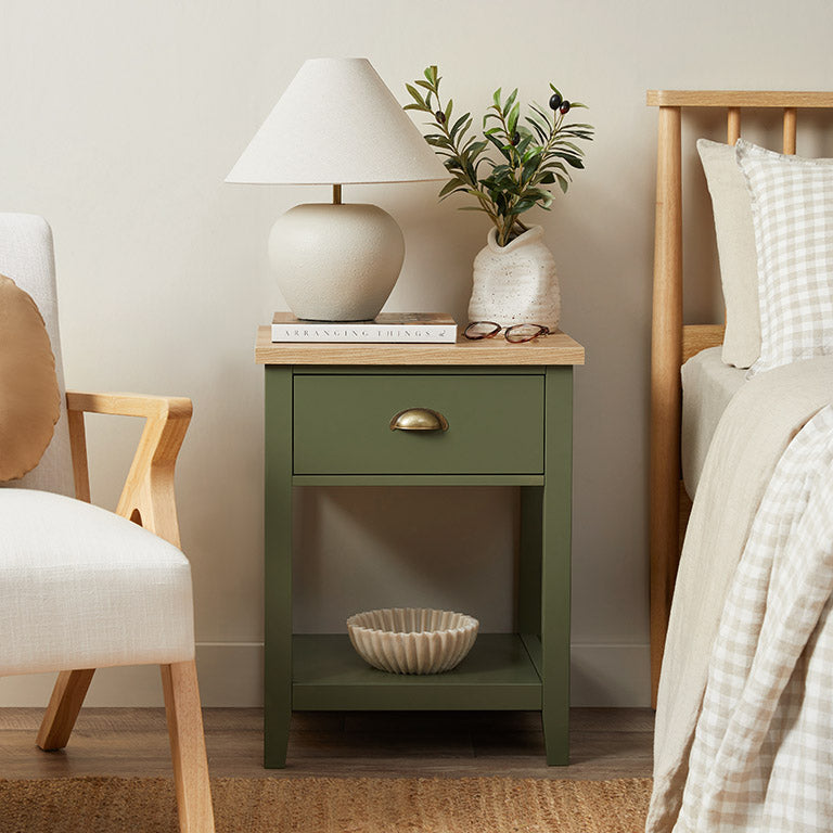Hastings Bedside Table - Olive Green/Natural - Mocka New Zealand