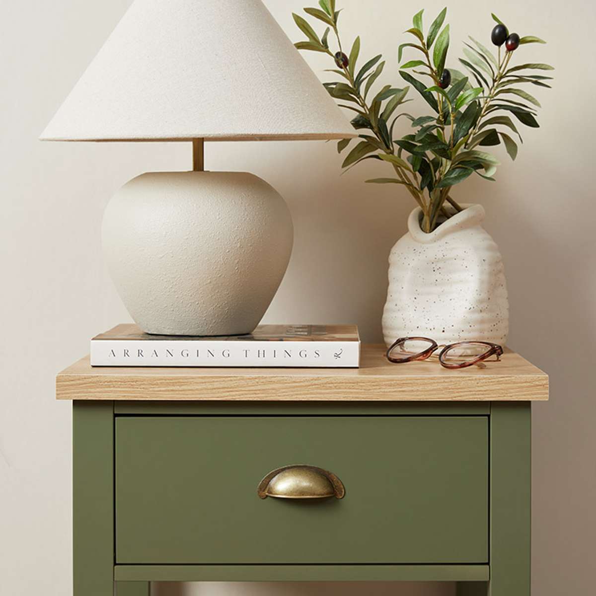 Hastings Bedside Table - Olive Green/Natural - Mocka New Zealand
