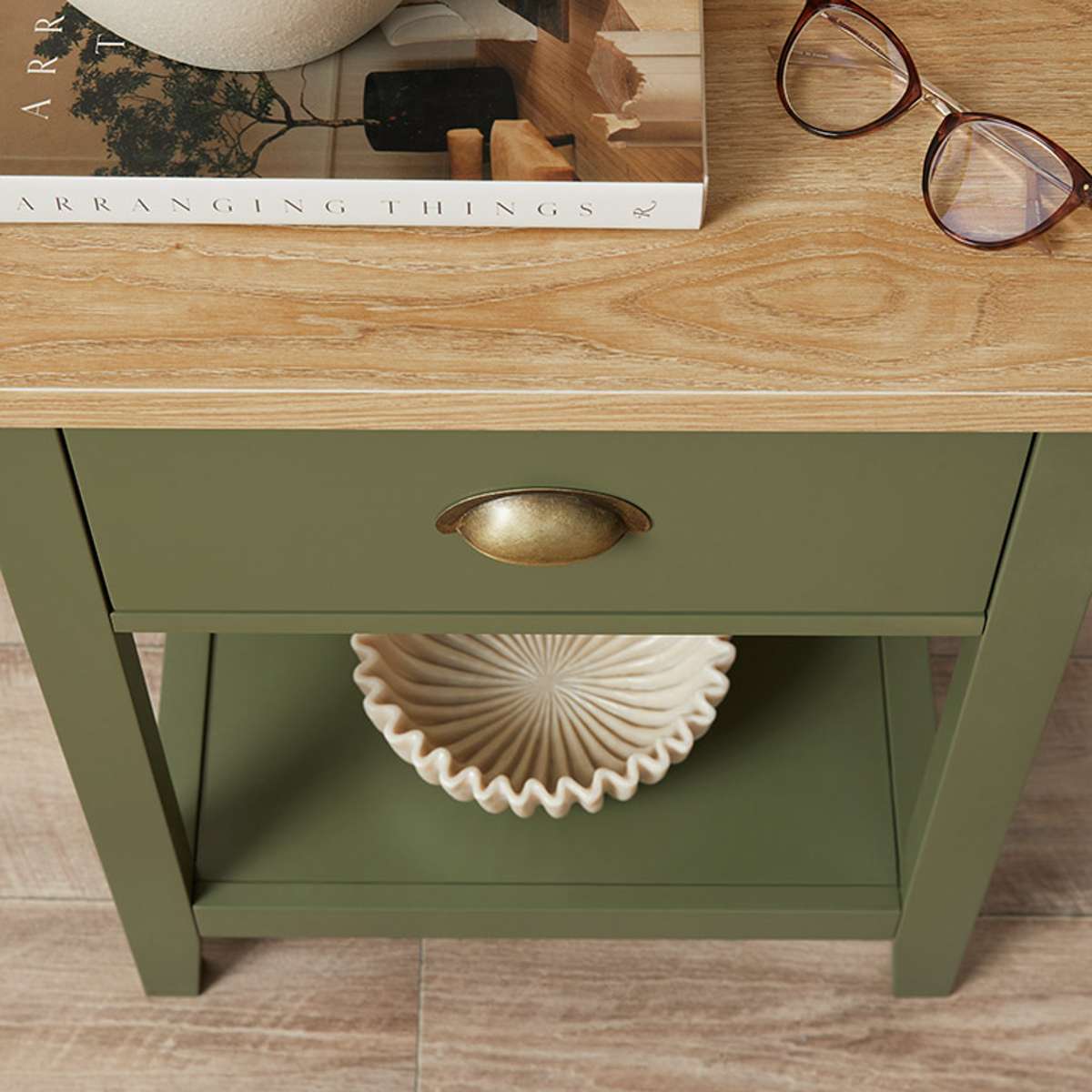 Hastings Bedside Table - Olive Green/Natural - Mocka New Zealand