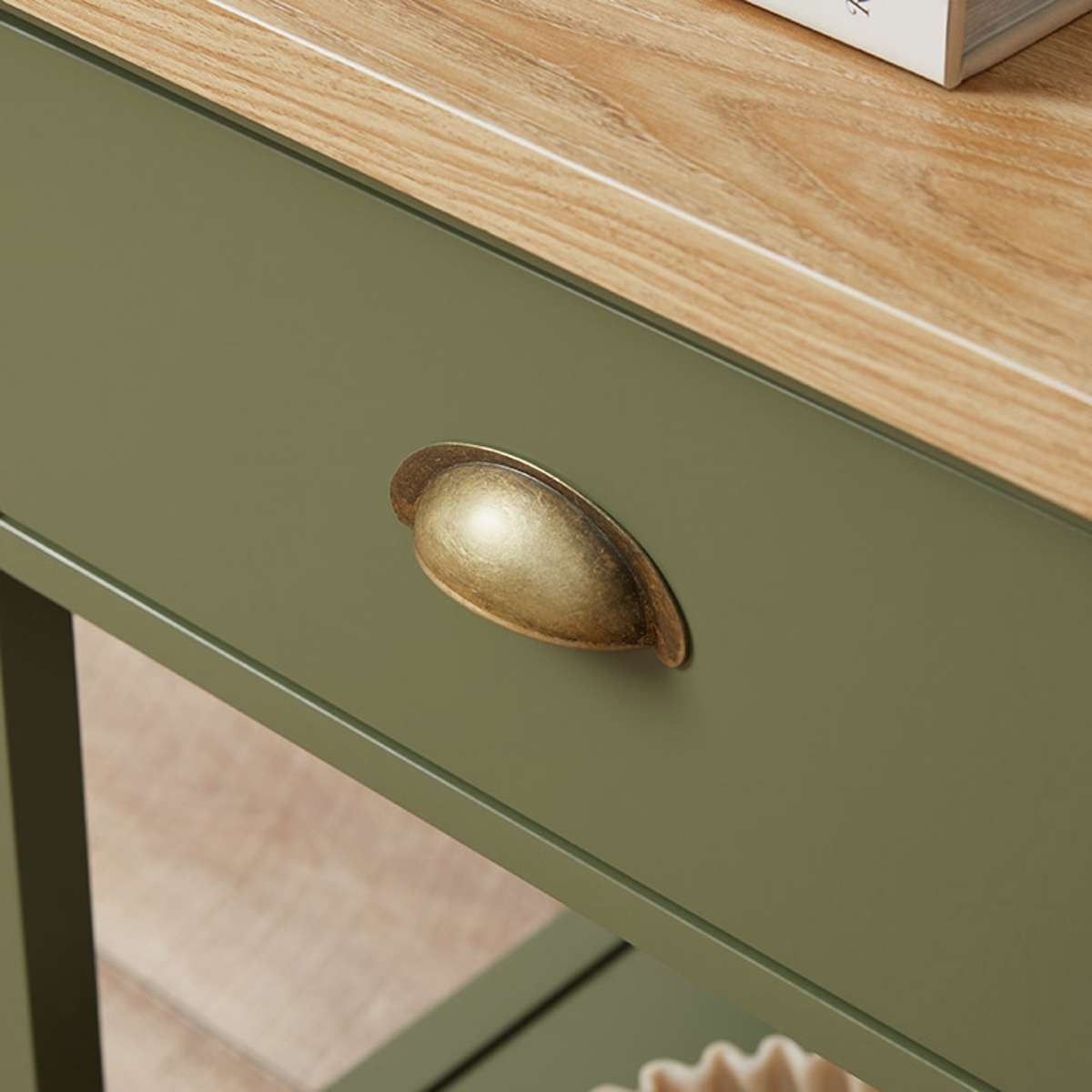 Hastings Bedside Table - Olive Green/Natural - Mocka New Zealand