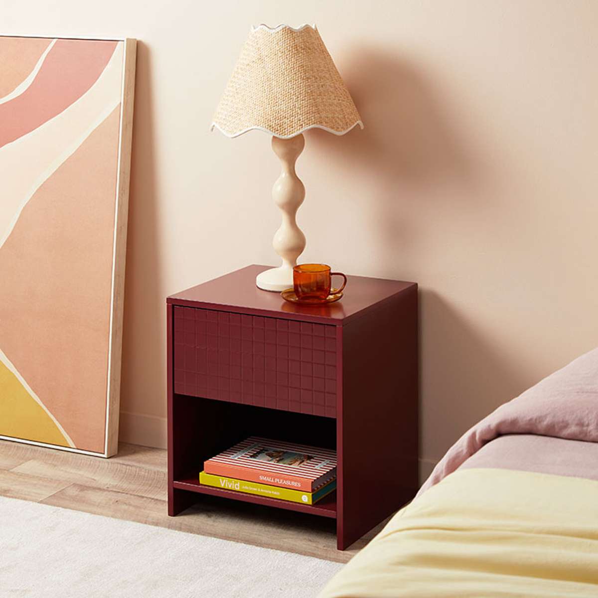 Amos Checkered Bedside Table - Shiraz - Mocka New Zealand