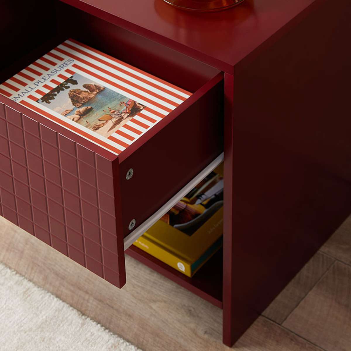 Amos Checkered Bedside Table - Shiraz - Mocka New Zealand