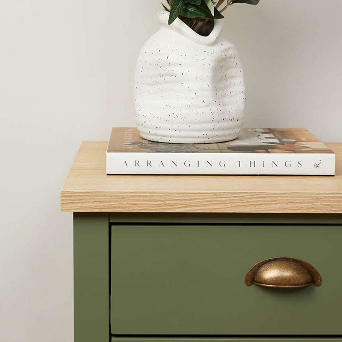 Hastings Three Drawer Bedside Table - Olive Green/Natural - Mocka New Zealand