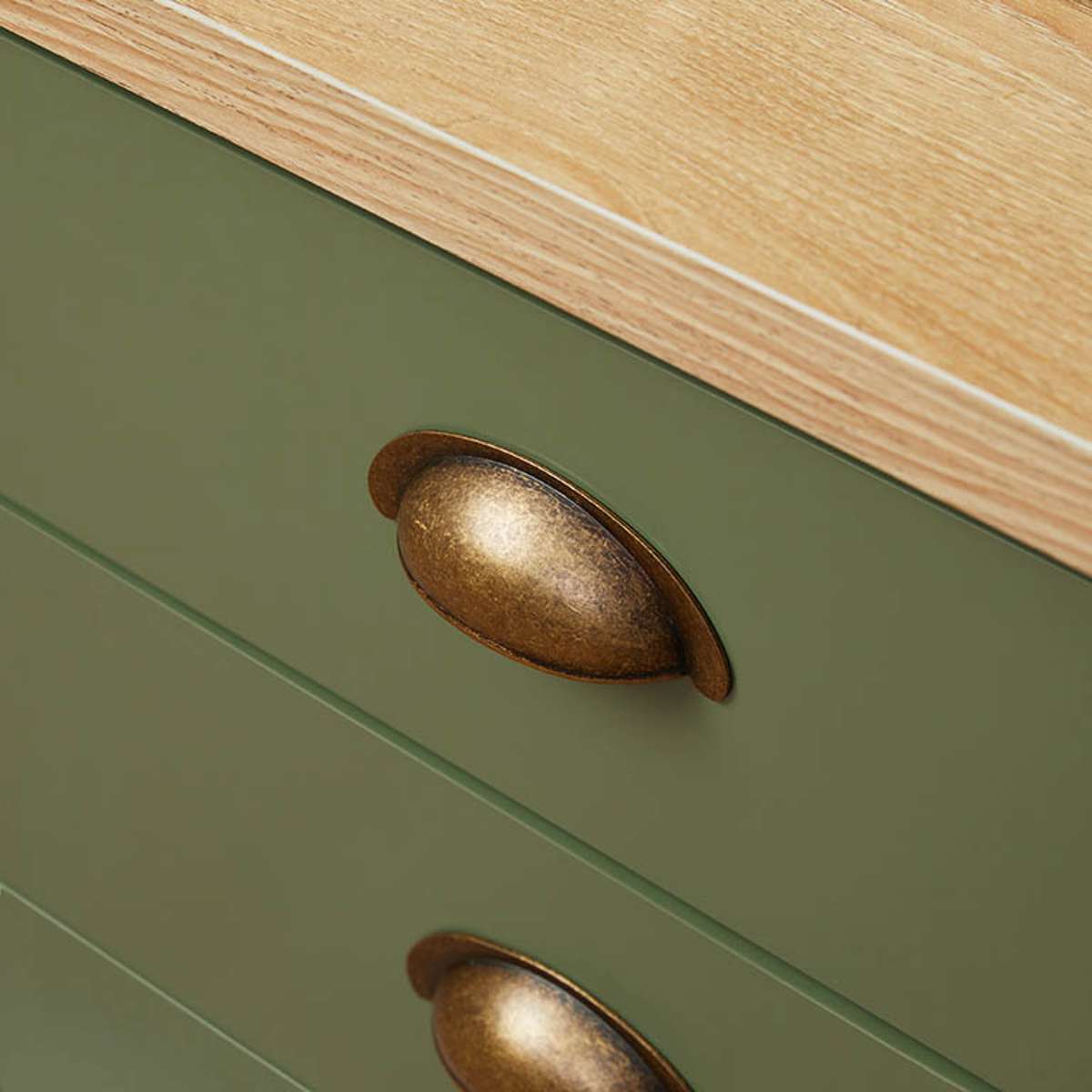 Hastings Three Drawer Bedside Table - Olive Green/Natural - Mocka New Zealand