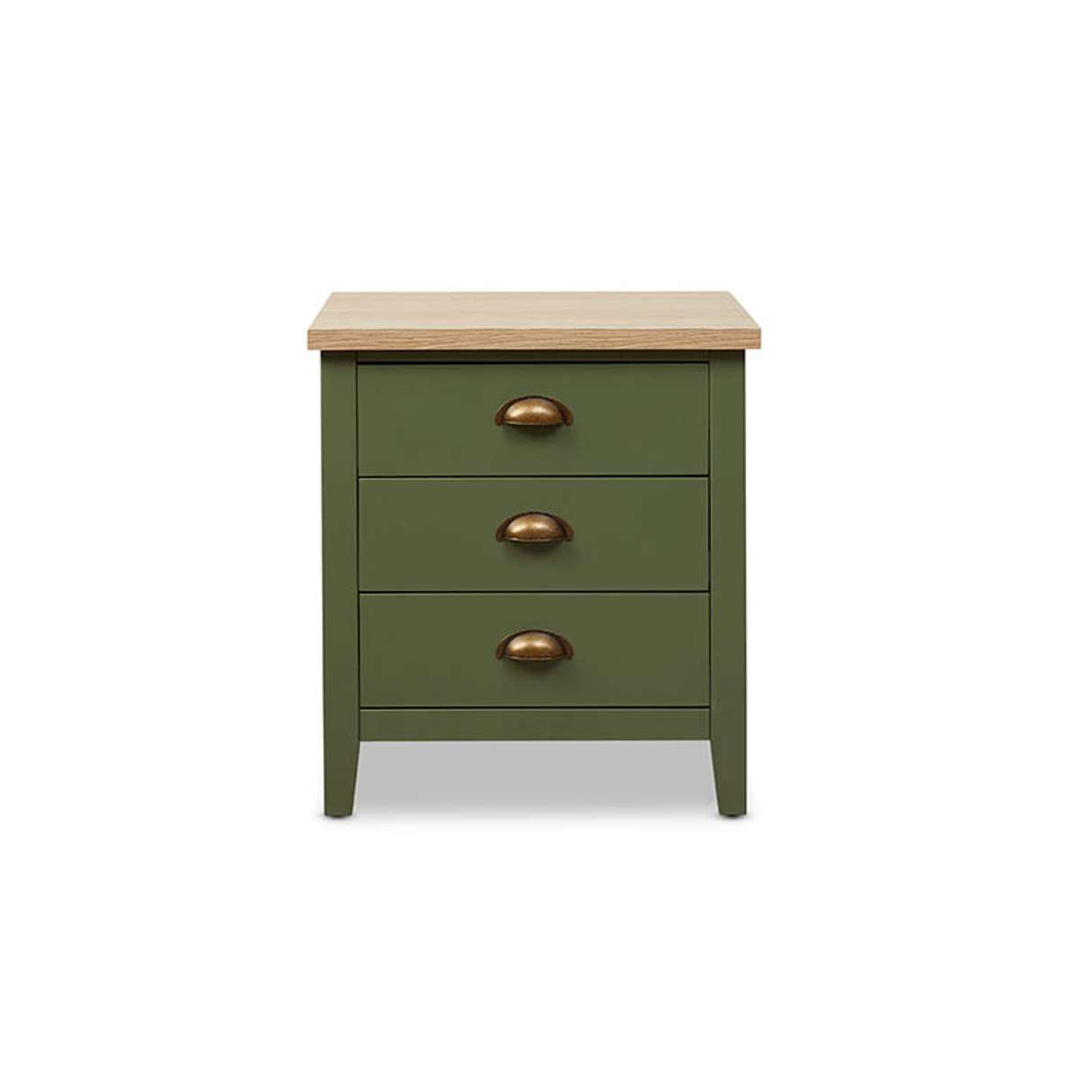 Hastings Three Drawer Bedside Table - Olive Green/Natural - Mocka New Zealand