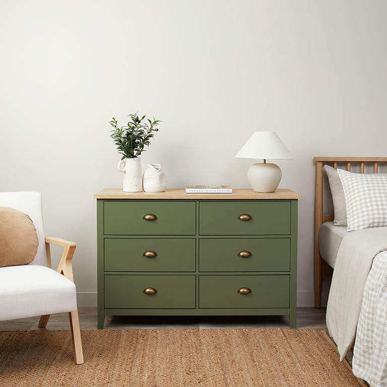 Hastings Six Drawer - Olive Green/Natural - Mocka New Zealand