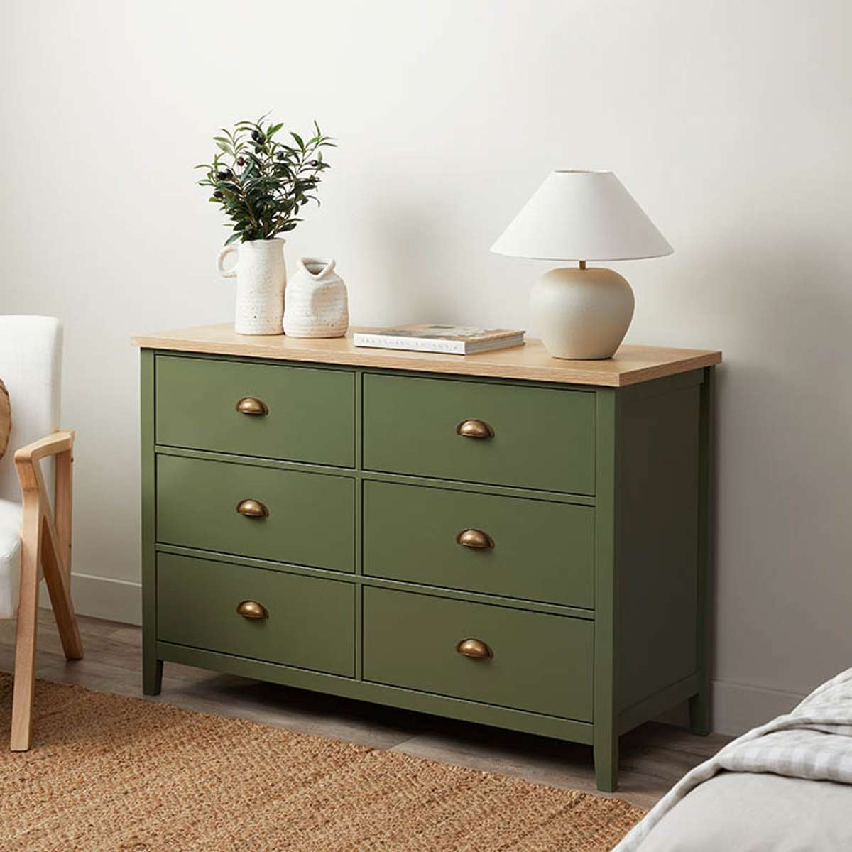 Hastings Six Drawer - Olive Green/Natural - Mocka New Zealand
