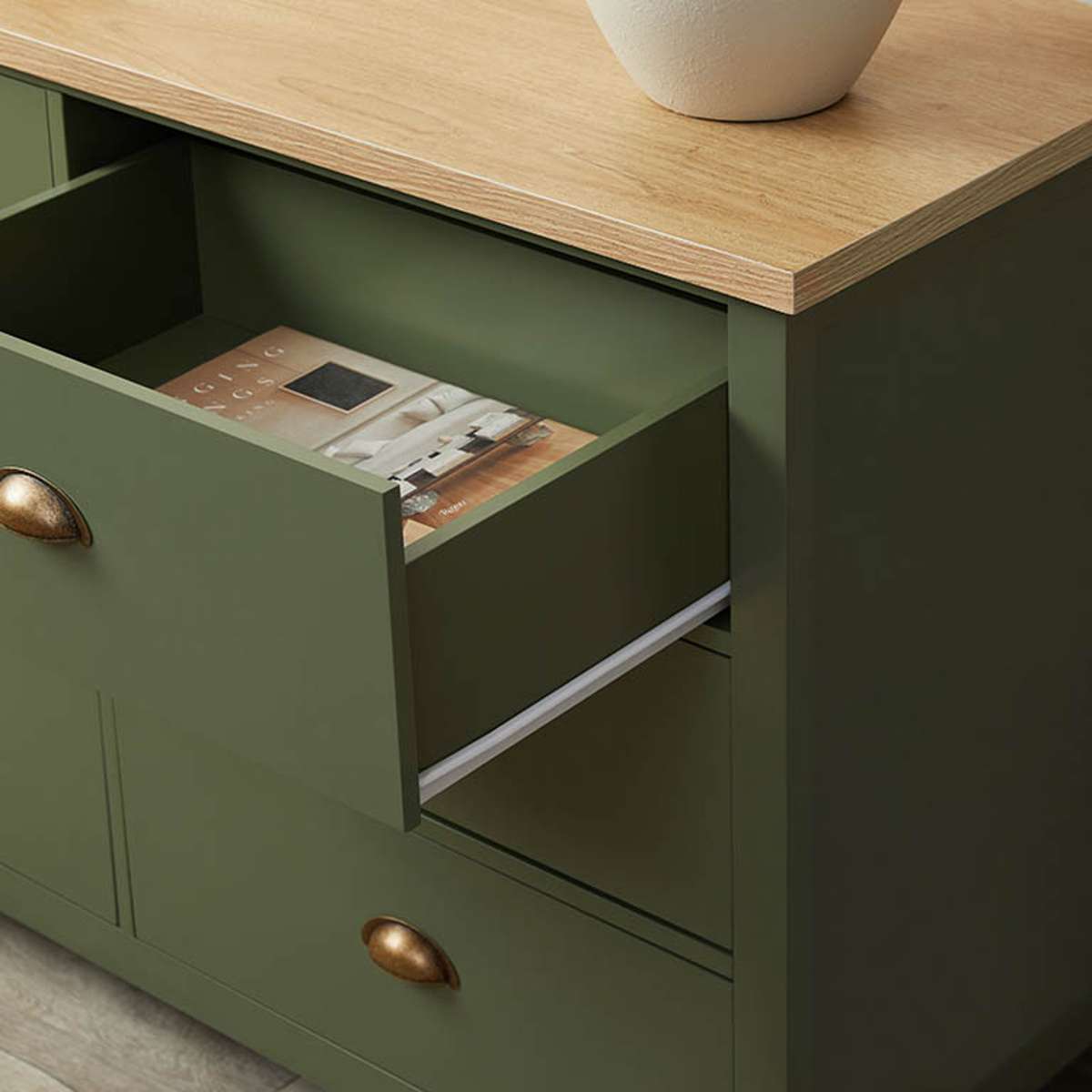 Hastings Six Drawer - Olive Green/Natural - Mocka New Zealand