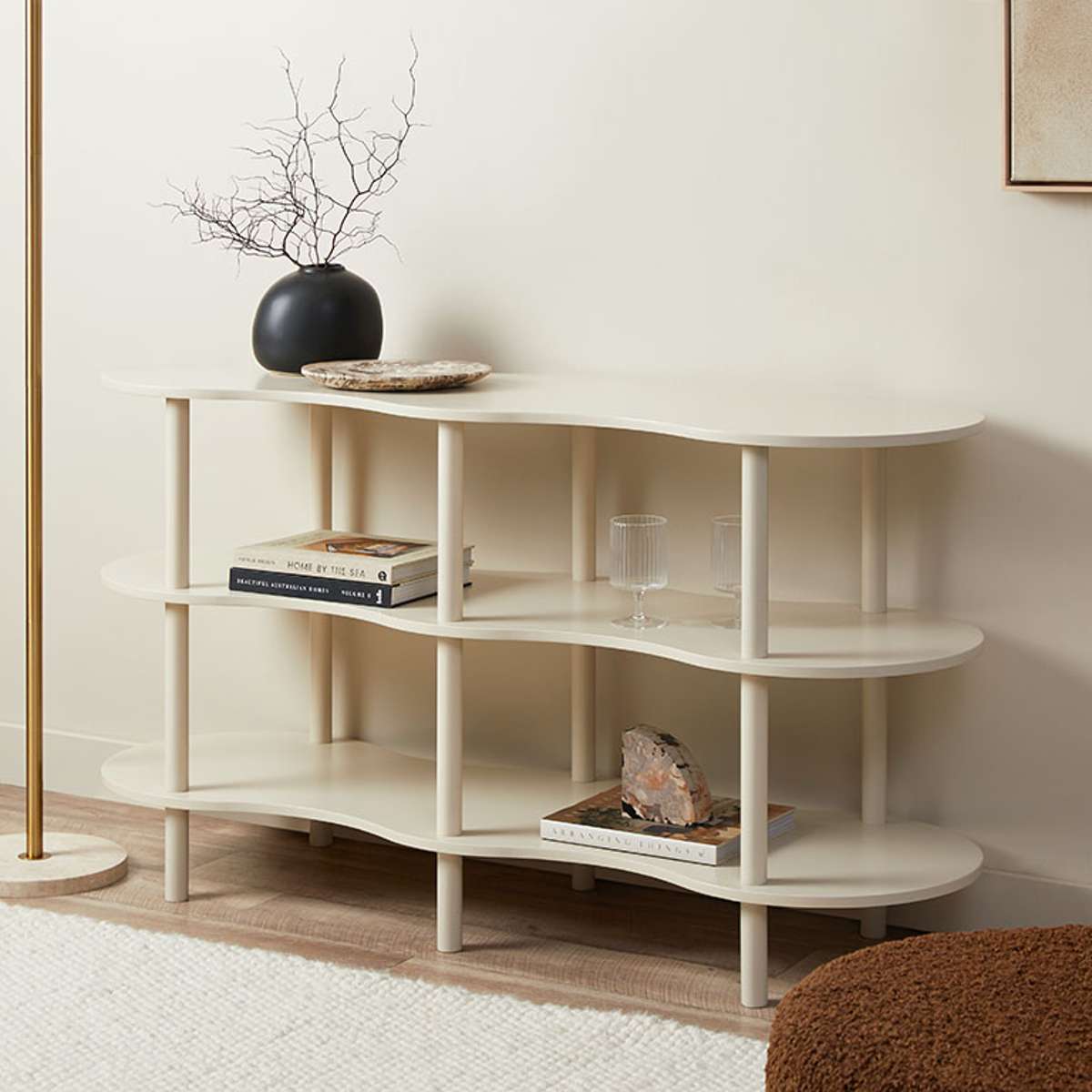 Wavey Low Three Shelf - Beige - Mocka New Zealand