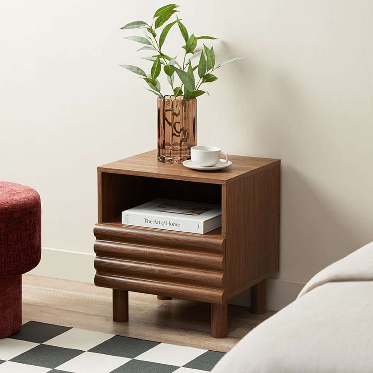 Theodore Ribbed Bedside Table - Walnut - Mocka New Zealand