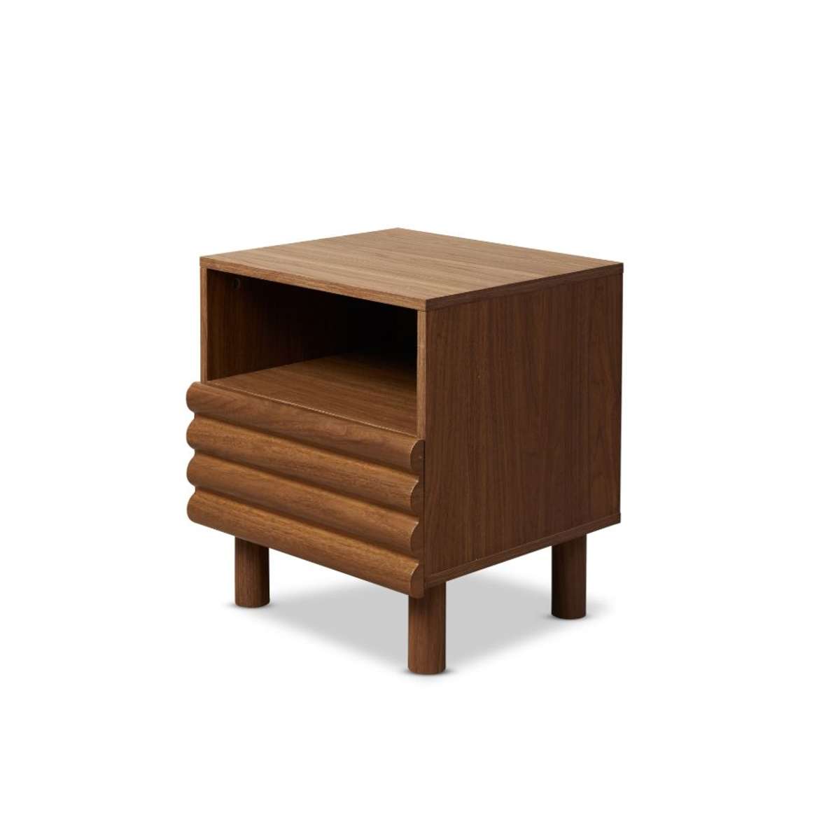 Theodore Ribbed Bedside Table - Walnut - Mocka New Zealand