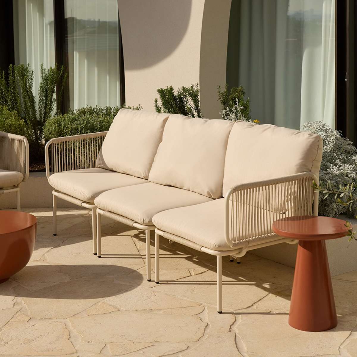 Sorrento Outdoor Armchair and Three Seater Three Piece Set  - Beige