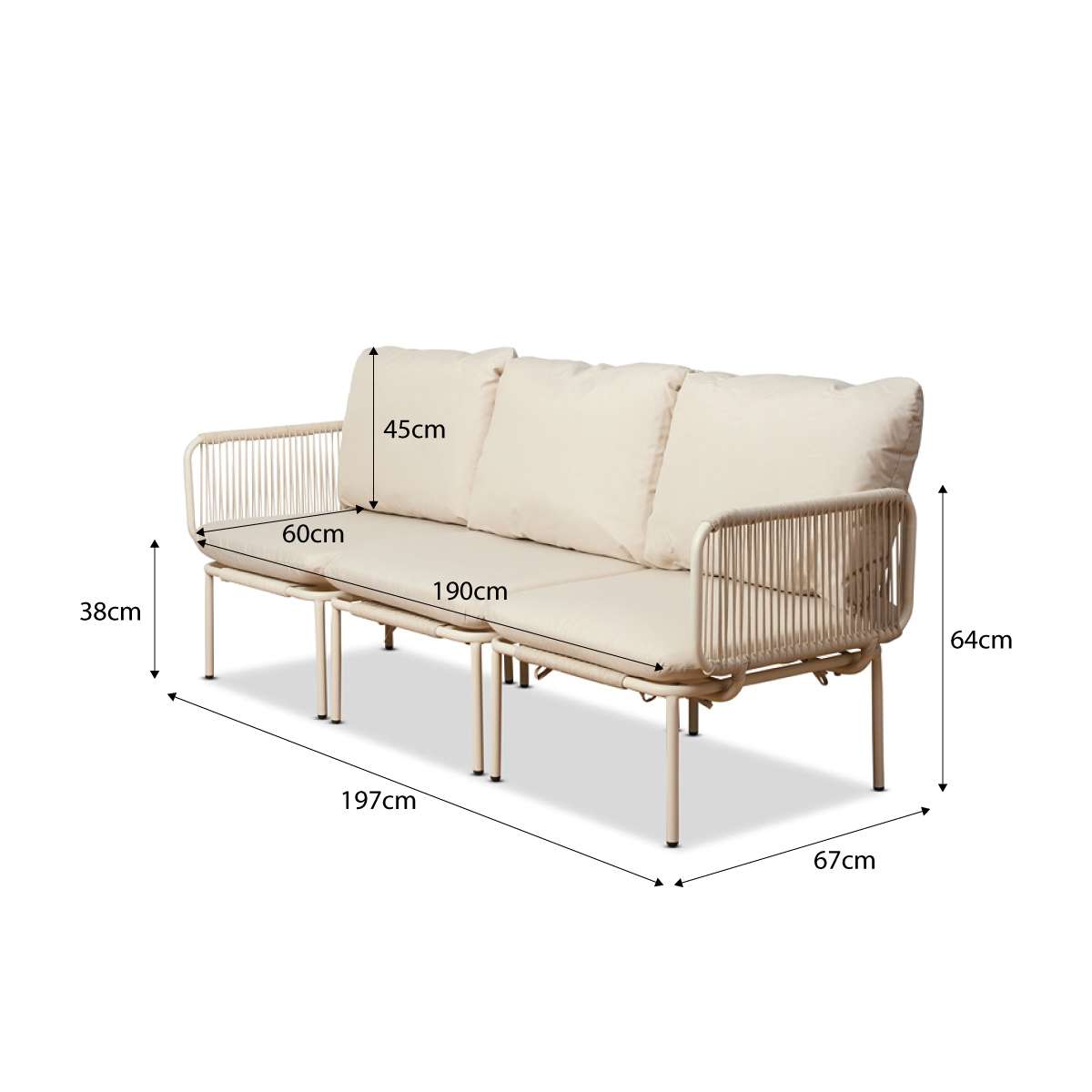 Sorrento Outdoor Three Seater Sofa - Beige - Mocka New Zealand