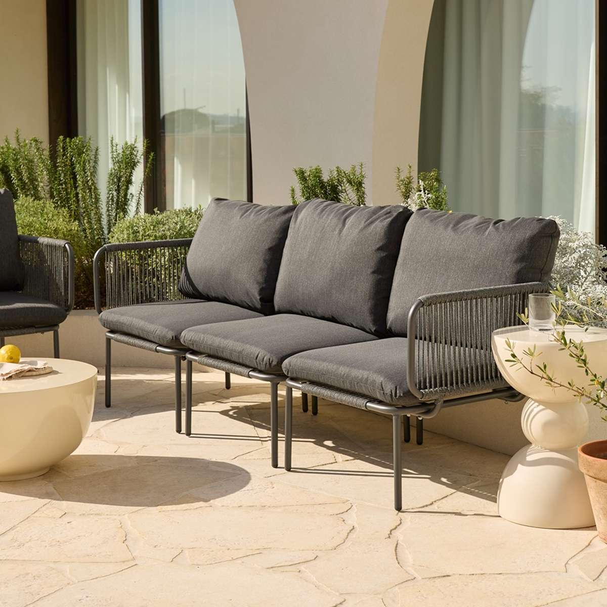 Sorrento Outdoor Armchair and Three Seater Three Piece Set  - Charcoal - Mocka New Zealand