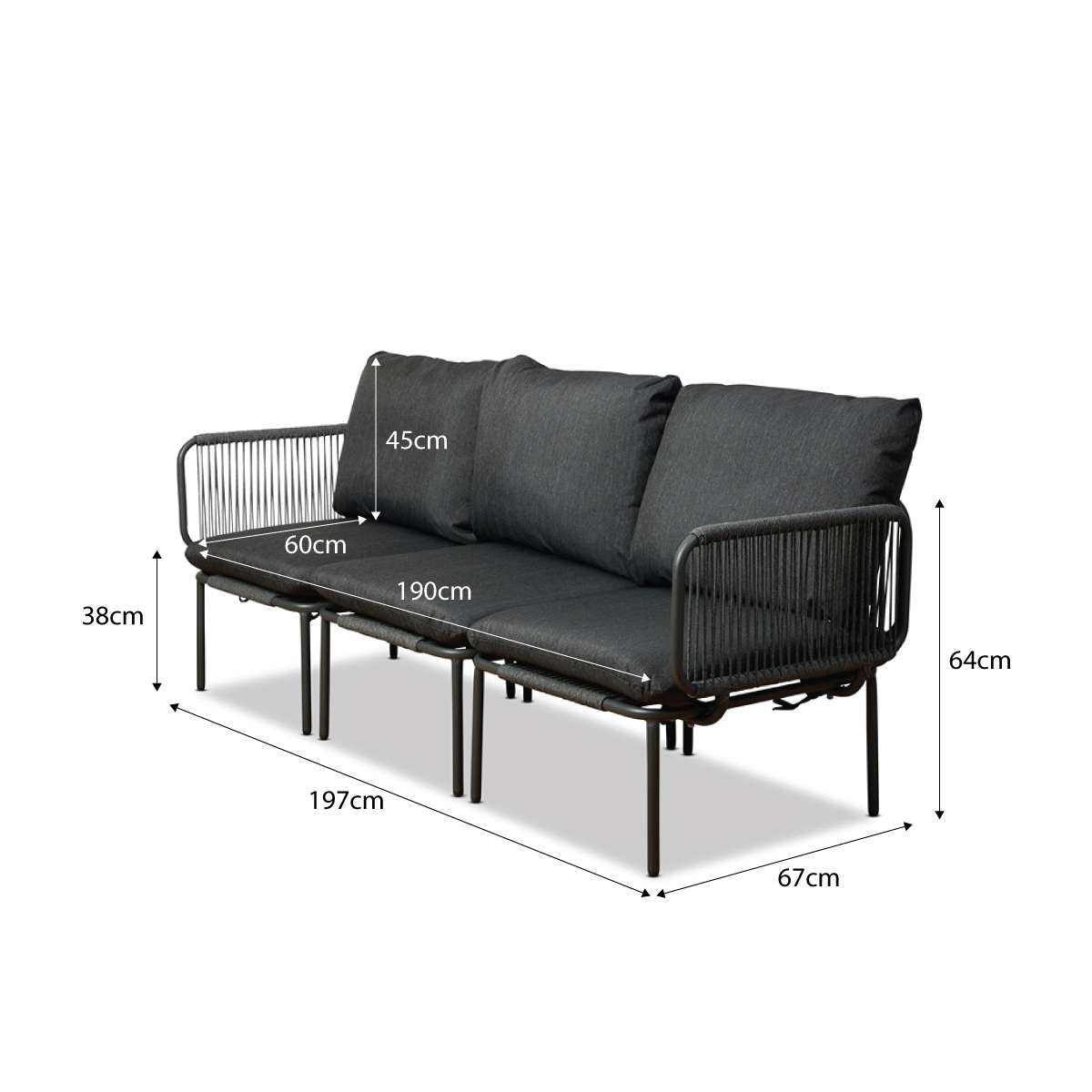 Sorrento Outdoor Three Seater Sofa - Charcoal - Mocka New Zealand